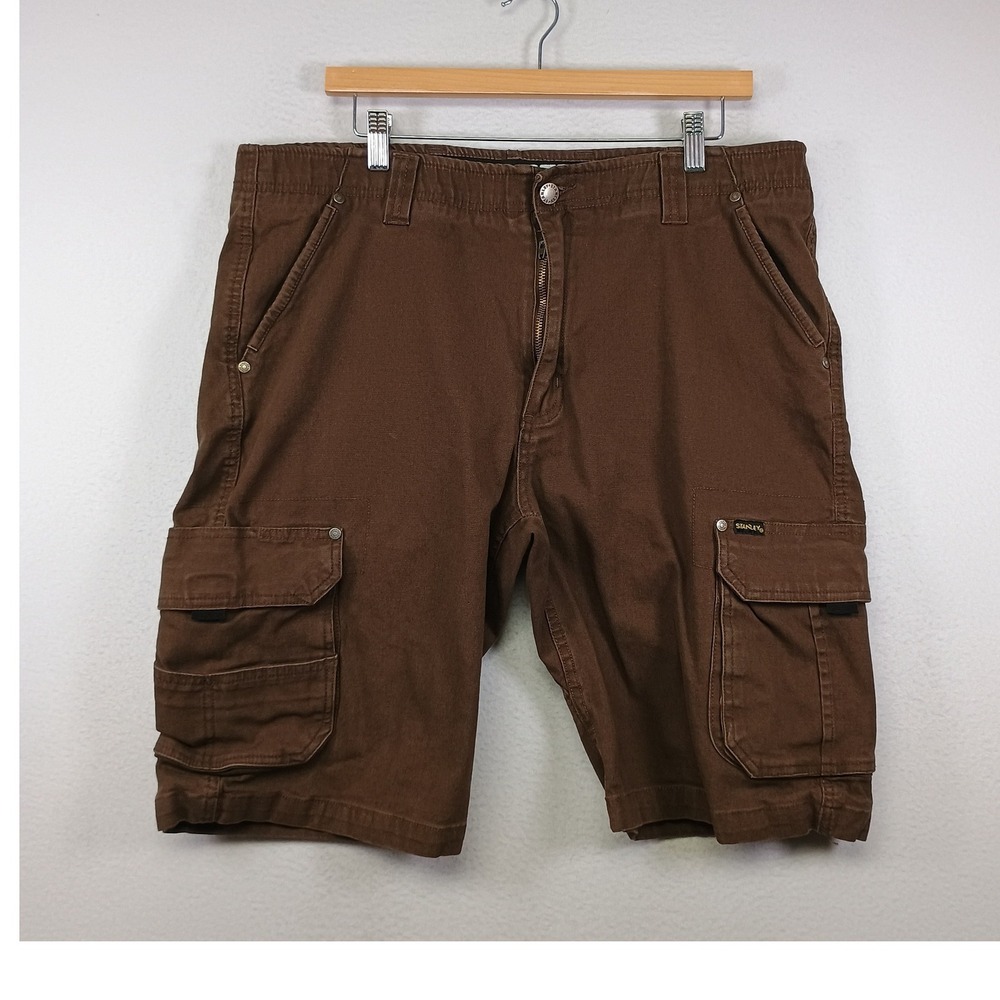 Workwear Gorpcore Stanley Mens Size 36 Brown Stretch Canvas Utility Cargo Shorts